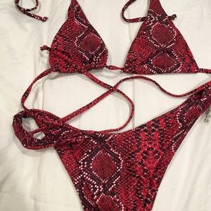 Zaful red snake skin thong cheeky bikini